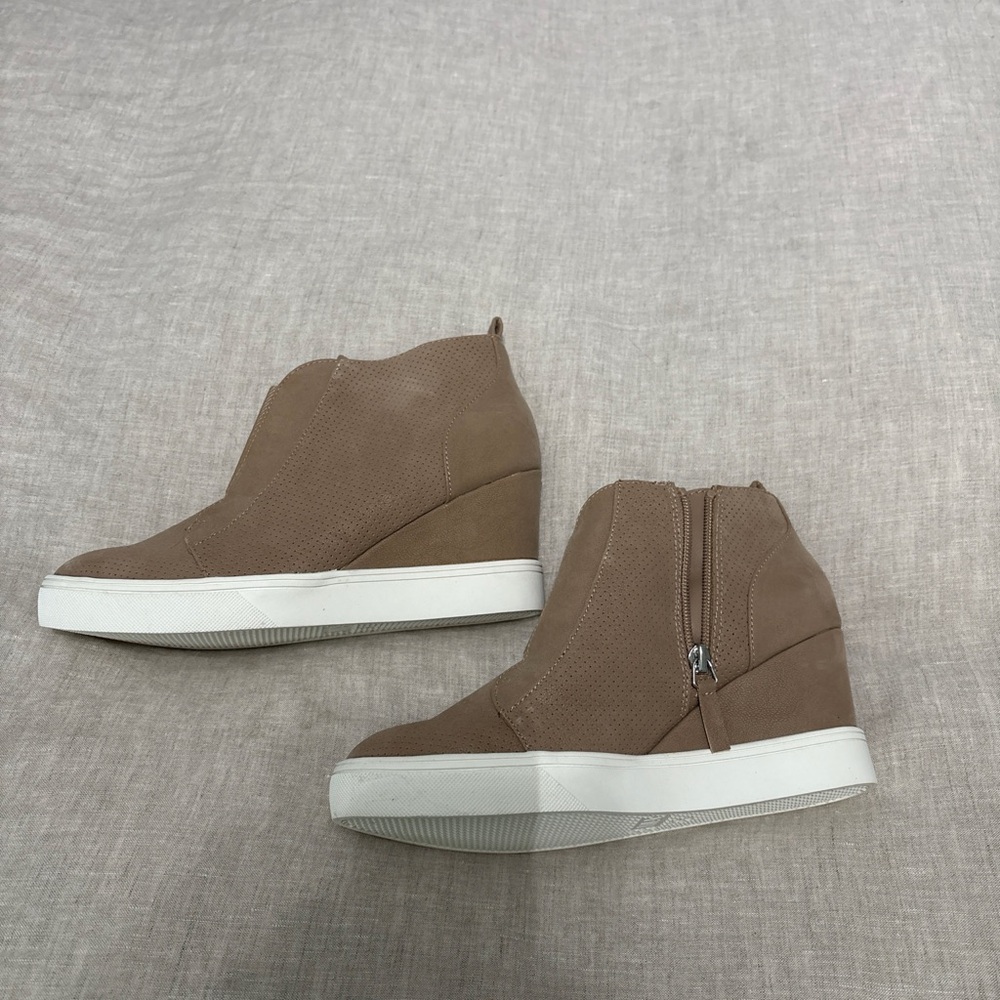 Taupe Wedge Sneaker Ankle Wedges - Women